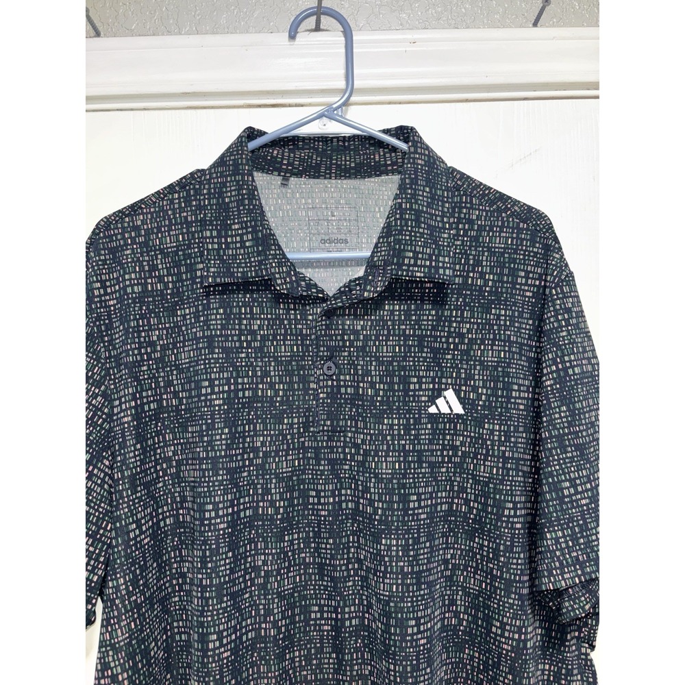 Adidas Ultimate 365 Golf Polo Shirt Power Grid Print Navy/Green Sz Large Stretch